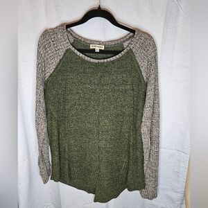 Inspired Hearts Waffle-Knit Long Sleeve Top in Green/Gray - Size XL